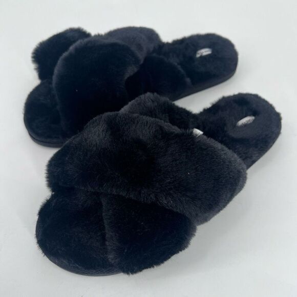 Forever 21 Radley Poppins Court Slippers Size Large Fuzzy Black Bloggers Fave - Picture 2 of 7
